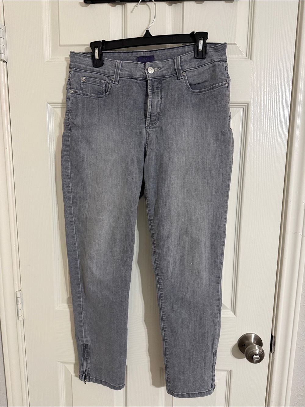 NYDJ Gray Ankle Crop Slim Jeans with Hem Zips